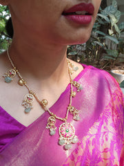 Kundan pendant with antique pieces with Swarovski pearls-Silver Neckpiece-PL-House of Taamara