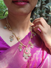 Kundan pendant with antique pieces with Swarovski pearls-Silver Neckpiece-PL-House of Taamara