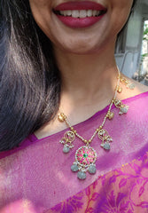 Kundan pendant with antique pieces with Swarovski pearls-Silver Neckpiece-PL-House of Taamara