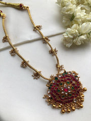 Kundan pendant with bunch pearls chain-Silver Neckpiece-PL-House of Taamara