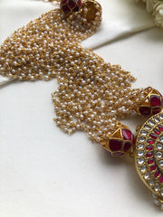 Kundan pendant with pearls bunch-Silver Neckpiece-PL-House of Taamara