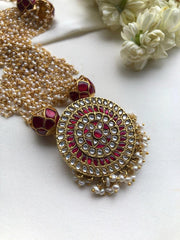 Kundan pendant with pearls bunch-Silver Neckpiece-PL-House of Taamara