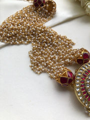 Kundan pendant with pearls bunch-Silver Neckpiece-PL-House of Taamara