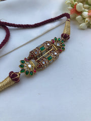 Kundan rajwadan style rubu & ivory enamel work thread Choker-Silver Neckpiece-PL-House of Taamara