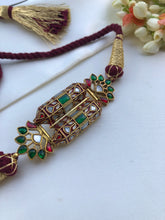 Kundan rajwadan style rubu & ivory enamel work thread Choker-Silver Neckpiece-PL-House of Taamara