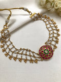 Kundan round pendant with jaali necklace with Gold gundu beads-Silver Neckpiece-PL-House of Taamara