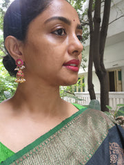 Kundan ruby and green jhumkas-Earrings-PL-House of Taamara