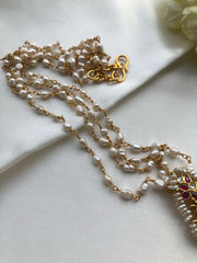 Kundan ruby and turquoise pendant with pearl chain-Silver Neckpiece-PL-House of Taamara