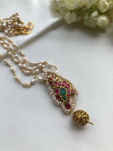 Kundan ruby and turquoise pendant with pearl chain-Silver Neckpiece-PL-House of Taamara