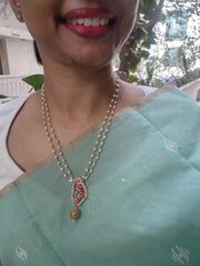 Kundan ruby and turquoise pendant with pearl chain-Silver Neckpiece-PL-House of Taamara