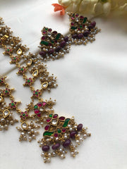 Kundan & ruby beads necklace with pearls bunch, SET-Silver Neckpiece-PL-House of Taamara