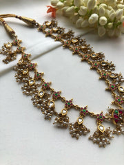 Kundan & ruby beads necklace with pearls bunch, SET-Silver Neckpiece-PL-House of Taamara