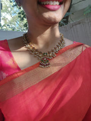 Kundan & ruby beads necklace with pearls bunch, SET-Silver Neckpiece-PL-House of Taamara