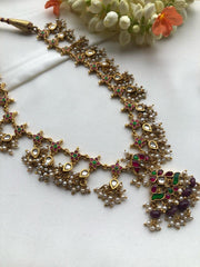 Kundan & ruby beads necklace with pearls bunch, SET-Silver Neckpiece-PL-House of Taamara