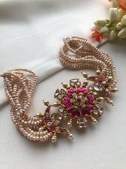 Kundan ruby choker with antique pearls-Silver Neckpiece-PL-House of Taamara