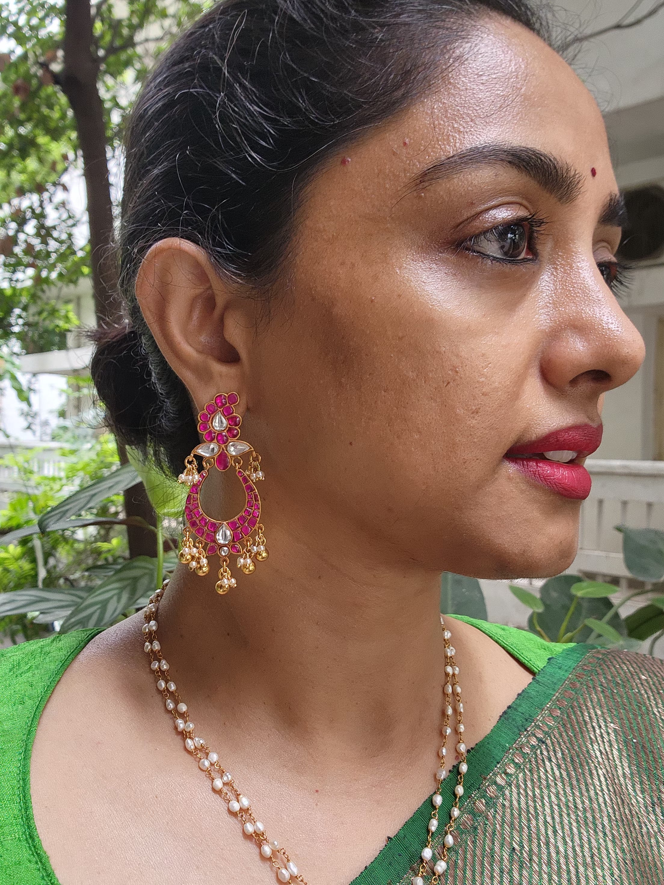 Kundan ruby earrings-Earrings-PL-House of Taamara