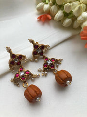 Kundan ruby earrings with coral bead earrings-Earrings-PL-House of Taamara