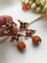 Kundan ruby earrings with coral bead earrings-Earrings-PL-House of Taamara