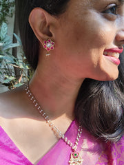 Kundan ruby earrings with pearls bunch-Earrings-PL-House of Taamara
