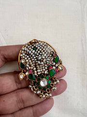 Kundan, ruby & emerald adjustable ring with antique pearls-Finger Ring-CI-House of Taamara