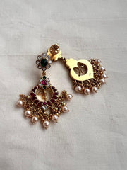Kundan, ruby & emerald chandbalis with pearls & gold beads-Earrings-CI-House of Taamara