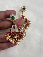 Kundan, ruby & emerald chandbalis with pearls & gold beads-Earrings-CI-House of Taamara