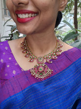 Kundan, ruby & emerald mango mala with pearls & ruby beads-Silver Neckpiece-CI-House of Taamara