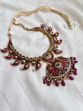 Kundan, ruby & emerald mango mala with pearls & ruby beads-Silver Neckpiece-CI-House of Taamara