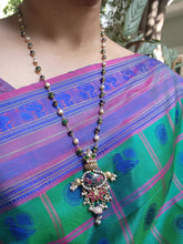 Kundan, ruby & emerald pendant with kundan inlay work on blue lapiz stone-Silver Neckpiece-CI-House of Taamara