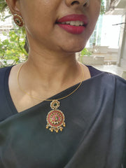 Kundan, ruby & emerald pendant with pearls and gold polish beads with hasli-Silver Neckpiece-CI-House of Taamara