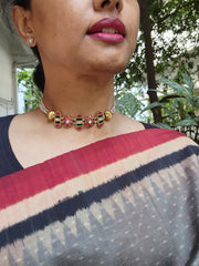 Kundan & ruby flower with pearls necklace-Silver Neckpiece-PL-House of Taamara