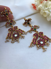Kundan ruby & green long earrings-Earrings-PL-House of Taamara
