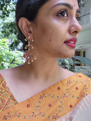 Kundan ruby & green long earrings-Earrings-PL-House of Taamara