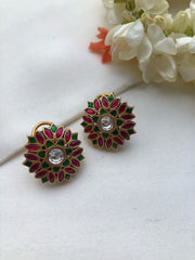 Kundan ruby & green round studds-Earrings-PL-House of Taamara