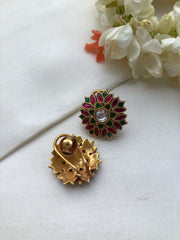 Kundan ruby & green round studds-Earrings-PL-House of Taamara