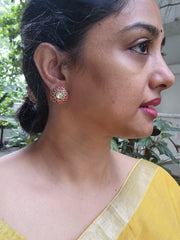 Kundan ruby & green round studds-Earrings-PL-House of Taamara
