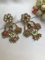 Kundan ruby, green with pearls & kundan earrings-Earrings-PL-House of Taamara
