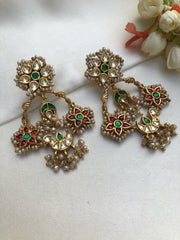 Kundan ruby, green with pearls & kundan earrings-Earrings-PL-House of Taamara