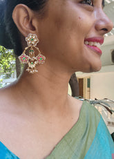 Kundan ruby, green with pearls & kundan earrings-Earrings-PL-House of Taamara