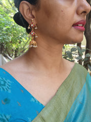 Kundan ruby jhumkas with pearls bunch-Earrings-PL-House of Taamara