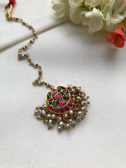 Kundan ruby maang tikka-Silver Neckpiece-PL-House of Taamara