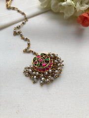 Kundan ruby maang tikka-Silver Neckpiece-PL-House of Taamara