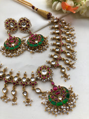 Kundan & ruby maatapatti with earrings, SET-Silver Neckpiece-PL-House of Taamara