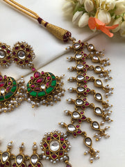 Kundan & ruby maatapatti with earrings, SET-Silver Neckpiece-PL-House of Taamara