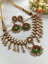 Kundan & ruby maatapatti with earrings, SET-Silver Neckpiece-PL-House of Taamara