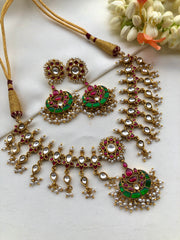 Kundan & ruby maatapatti with earrings, SET-Silver Neckpiece-PL-House of Taamara