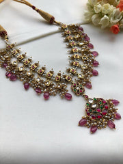 Kundan ruby necklace vintage style-Silver Neckpiece-PL-House of Taamara