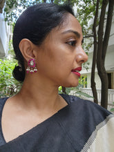 Kundan & ruby paisley studs with pearls-Earrings-CI-House of Taamara