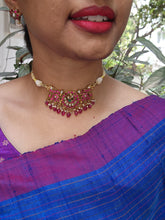 Kundan & ruby peacock choker with pearls and ruby beads-Silver Neckpiece-CI-House of Taamara