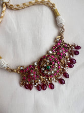 Kundan & ruby peacock choker with pearls and ruby beads-Silver Neckpiece-CI-House of Taamara